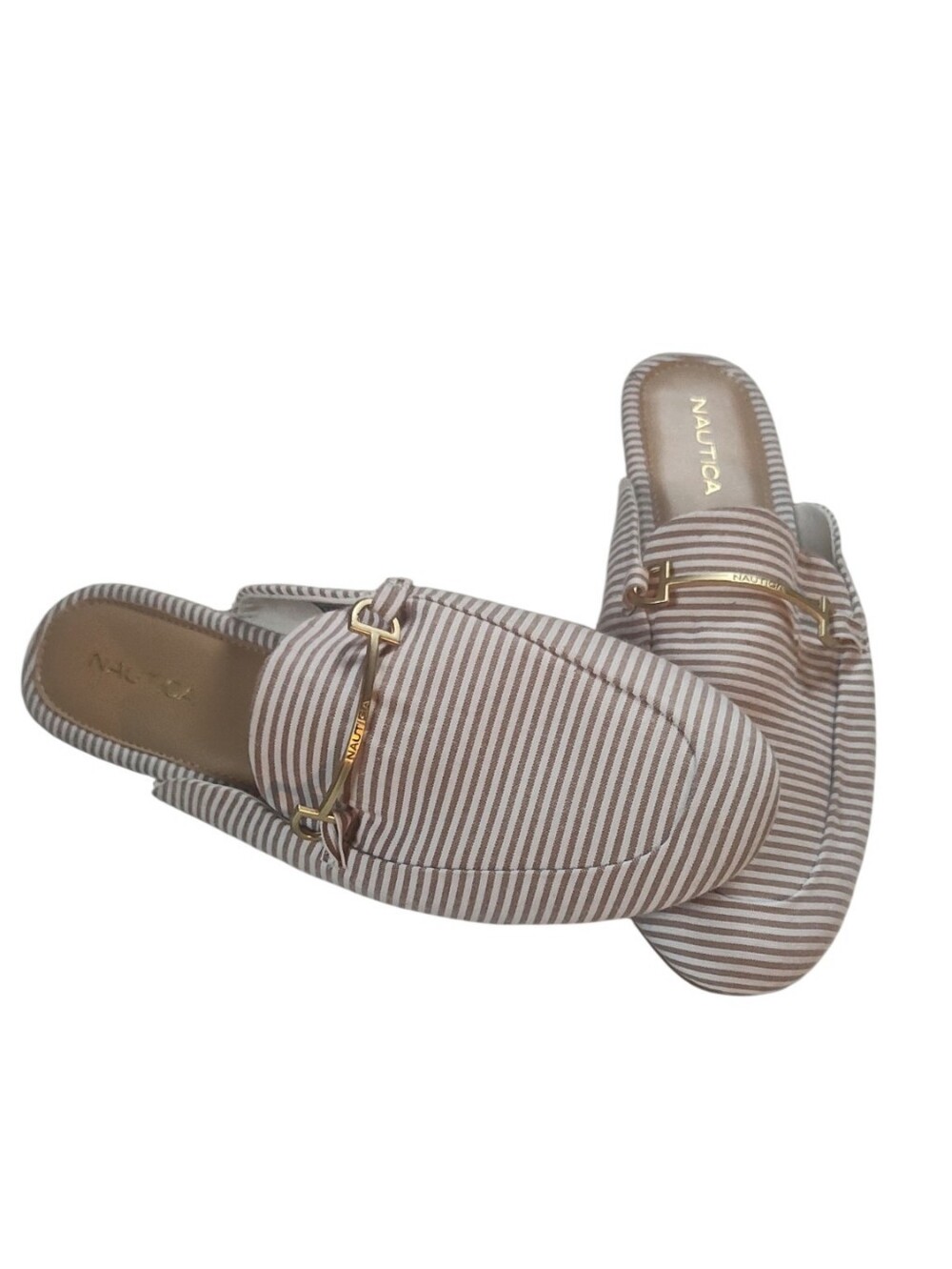 Nautica Labella White Striped Mule Loafer Flats